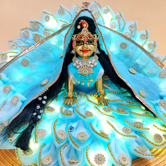 LED Light Up Radha Rani Dress – Two-In-One Sky Blue Dress with Matching Dupatta, Bansuri & A Surprise Gift.
