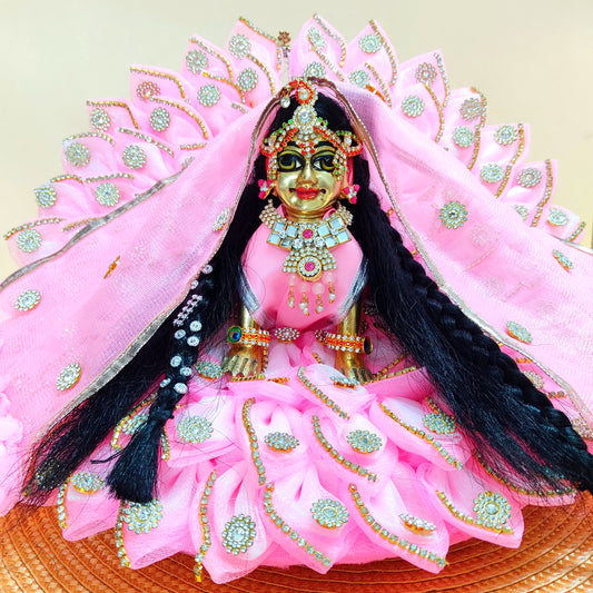 LED Light Up Radha Rani Dress – Two-In-One Pink Radha Rani Dress with Matching Dupatta, Bansuri & A Surprise Gift.