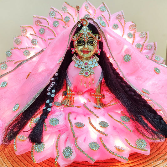 LED Light Up Radha Rani Dress – Two-In-One Pink Radha Rani Dress with Matching Dupatta, Bansuri & A Surprise Gift.