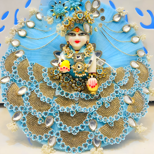Sparkling Diamond Finish Kanha ji Dress in Sky Blue – Janmashtami Special Unique Design Poshak With Matching Mukut, Bansuri & A Surprise Gift.