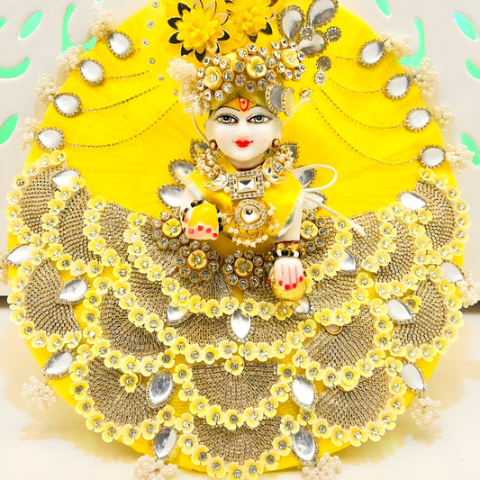 Sparkling Diamond Finish Kanha ji Dress in Sky Blue – Janmashtami Special Unique Design Poshak With Matching Mukut, Bansuri & A Surprise Gift.