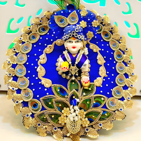3D Peacock Blue Color Laddu Gopal Dress – Janmashtami Special Designer Thakur Ji Poshak with Matching Mukut & Full Shringar Set