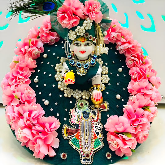 Divine Shreenath Style Bal Gopal Poshak – Floral Design Dress with Mukut & Complete Shringar Accessories