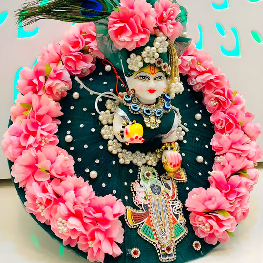 Divine Shreenath Style Bal Gopal Poshak – Floral Design Dress with Mukut & Complete Shringar Accessories