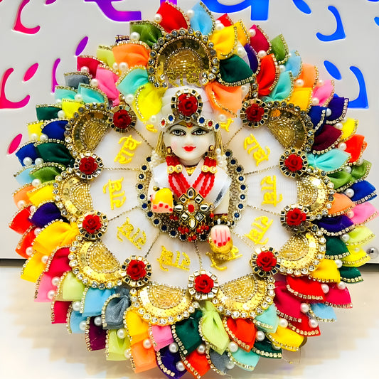 LED Light-Up Two-In-One Radha Rani Dress – Radhe Radhe Patches & Multicolor Petal Work with Heavy Dupatta & Full Shringar Set