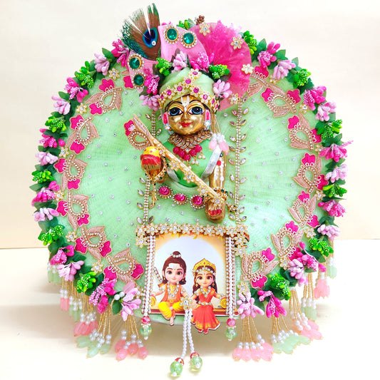 Ram-Sita Ji Jhula Dress – Diwali Special Laddu Gopal Green Color Dress  with Matching Mukut, Pataka Set, Bansuri & A Surprise Gift.