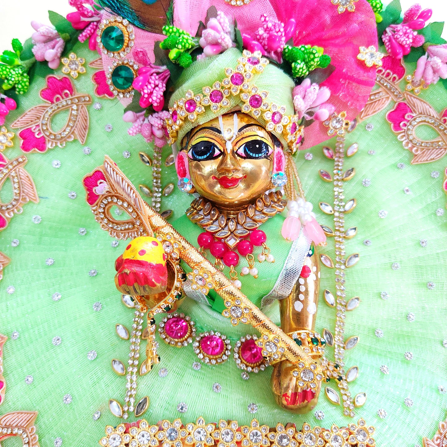 Ram-Sita Ji Jhula Dress – Diwali Special Laddu Gopal Green Color Dress  with Matching Mukut, Pataka Set, Bansuri & A Surprise Gift.