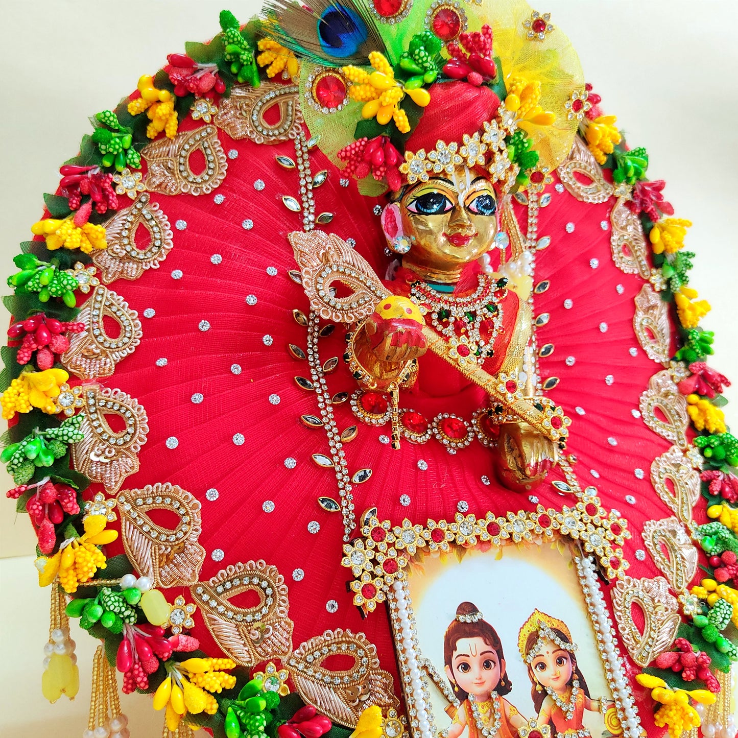 Ram-Sita Ji Jhula Dress – Diwali Special Laddu Gopal Dress with Matching Mukut, Pataka Set, Bansuri & A Surprise Gift.