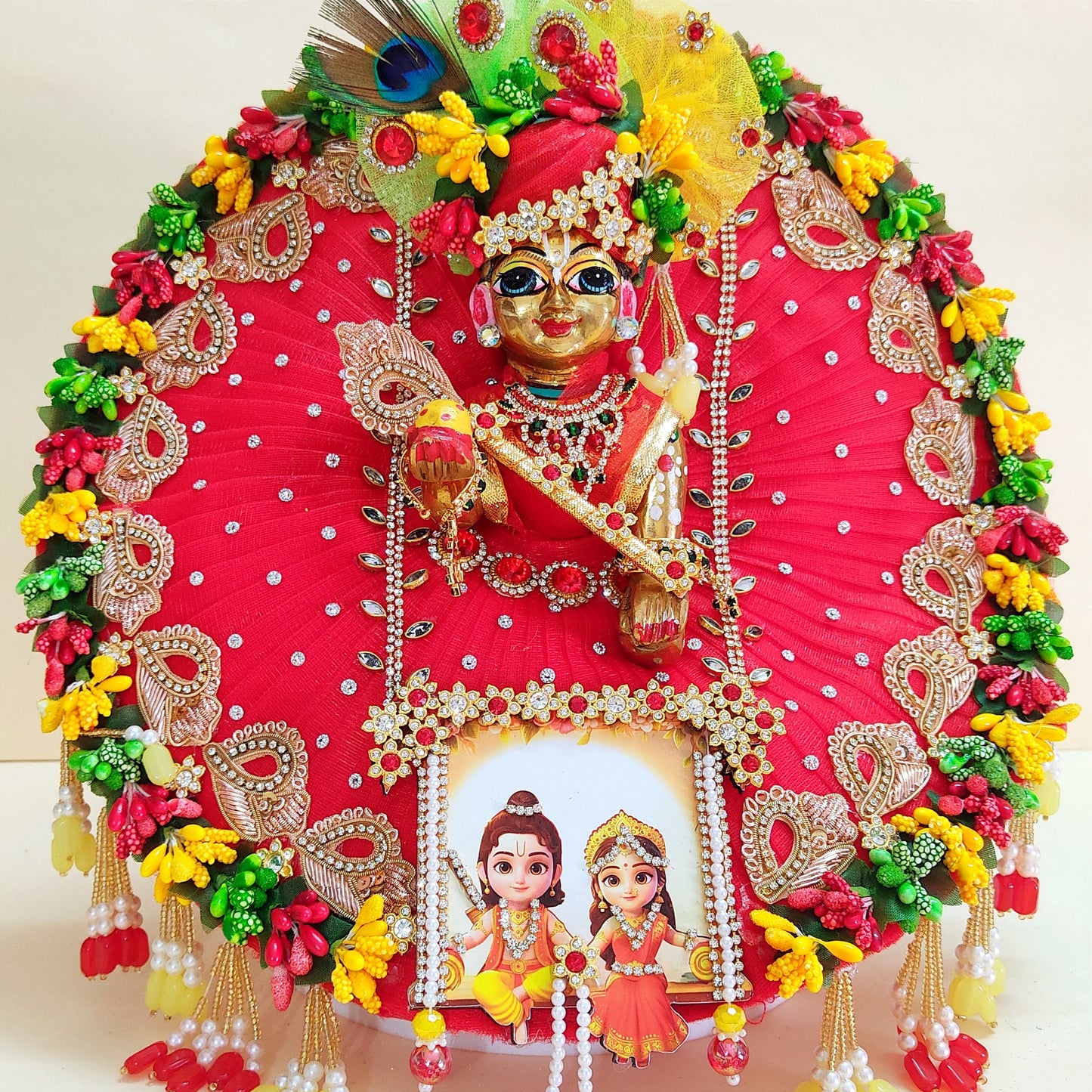 Ram-Sita Ji Jhula Dress – Diwali Special Laddu Gopal Dress with Matching Mukut, Pataka Set, Bansuri & A Surprise Gift.