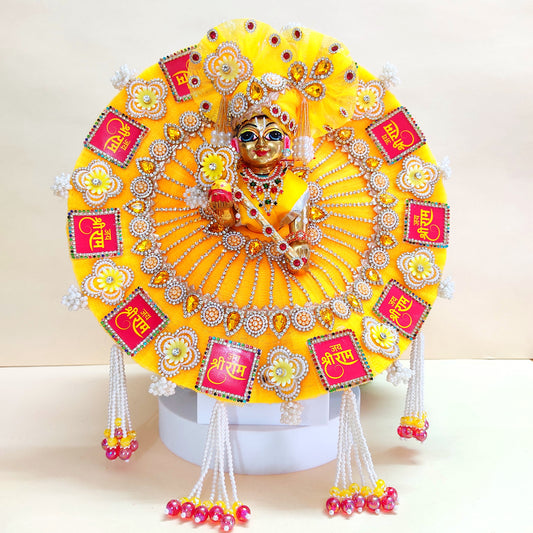 "Jai Shree Ram" Laddu Gopal Diwali Special Dress with Decorative Patches, Diamond Accents and Stone work with Mukut, Pataka Set, Bansuri & Full Shringar Set