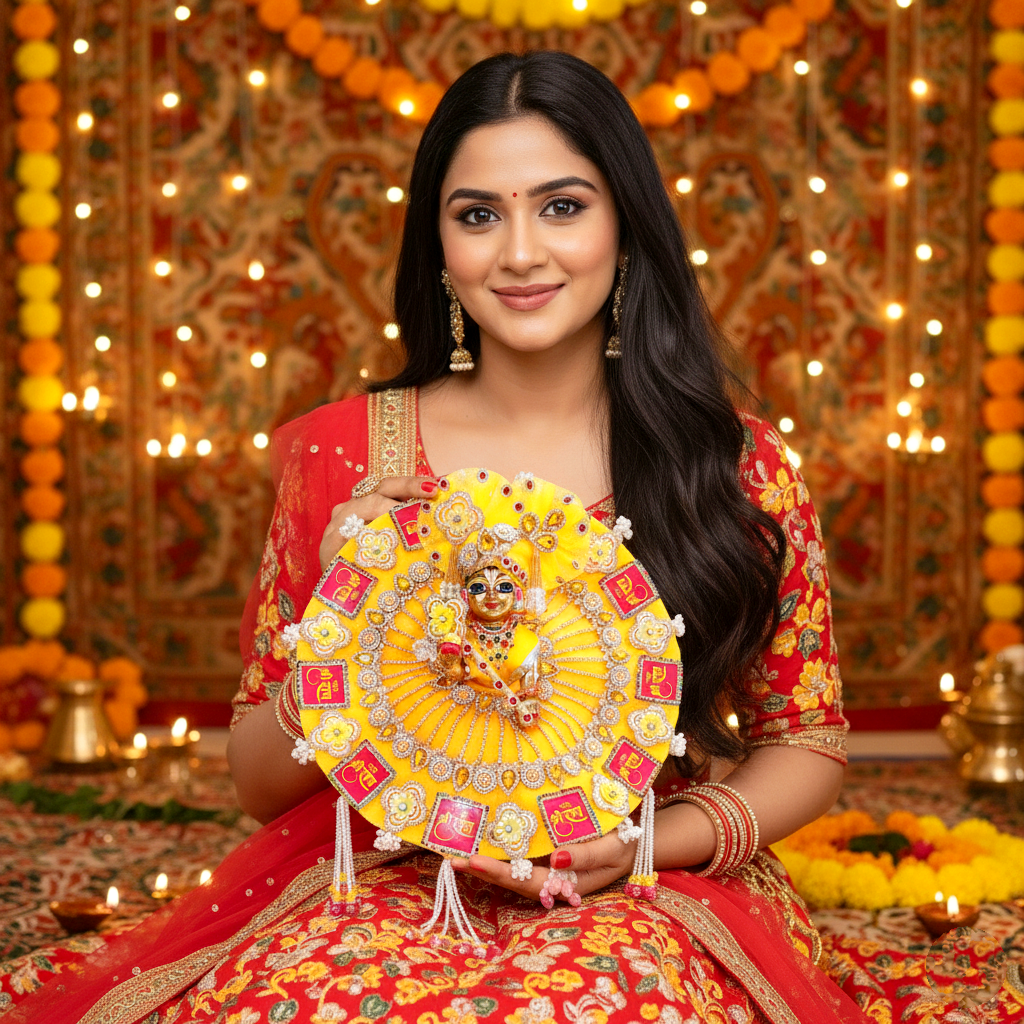 "Jai Shree Ram" Laddu Gopal Diwali Special Dress with Decorative Patches, Diamond Accents and Stone work with Mukut, Pataka Set, Bansuri & Full Shringar Set