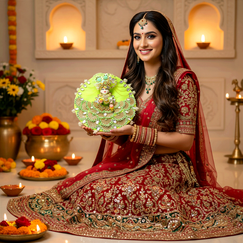 Sparkling Diamond Finish Kanha ji Dress in Orange with Mukut, Patakha Set, Bansuri and A Surprise Gift