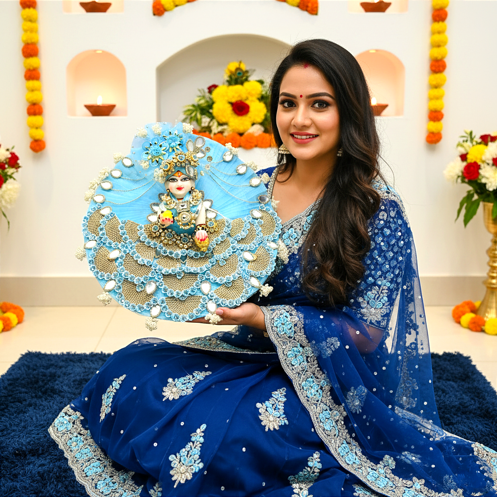 Sparkling Diamond Finish Kanha ji Dress in Red- Unique Design Poshak with Mukut, Patakha Set, Bansuri and A Surprise Gift