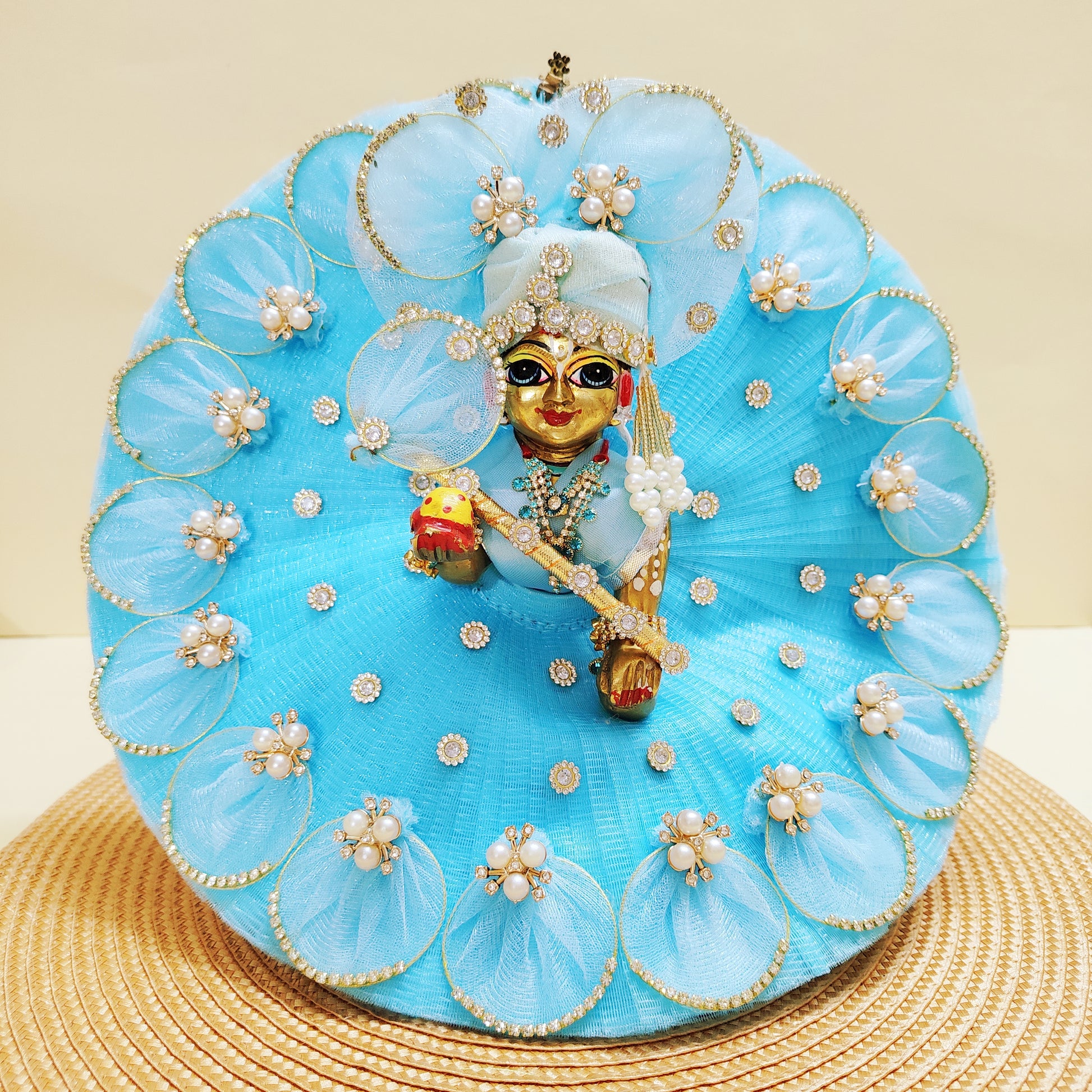 Pastel sky blue petal dress for Laddu Gopal