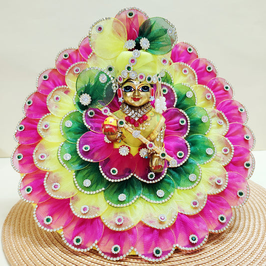 Holi Special Laddu Gopal Multi Color Dress with Mukut, Bansuri, Free Holi Platter Set, Surprise Gift & Full Shringar Set