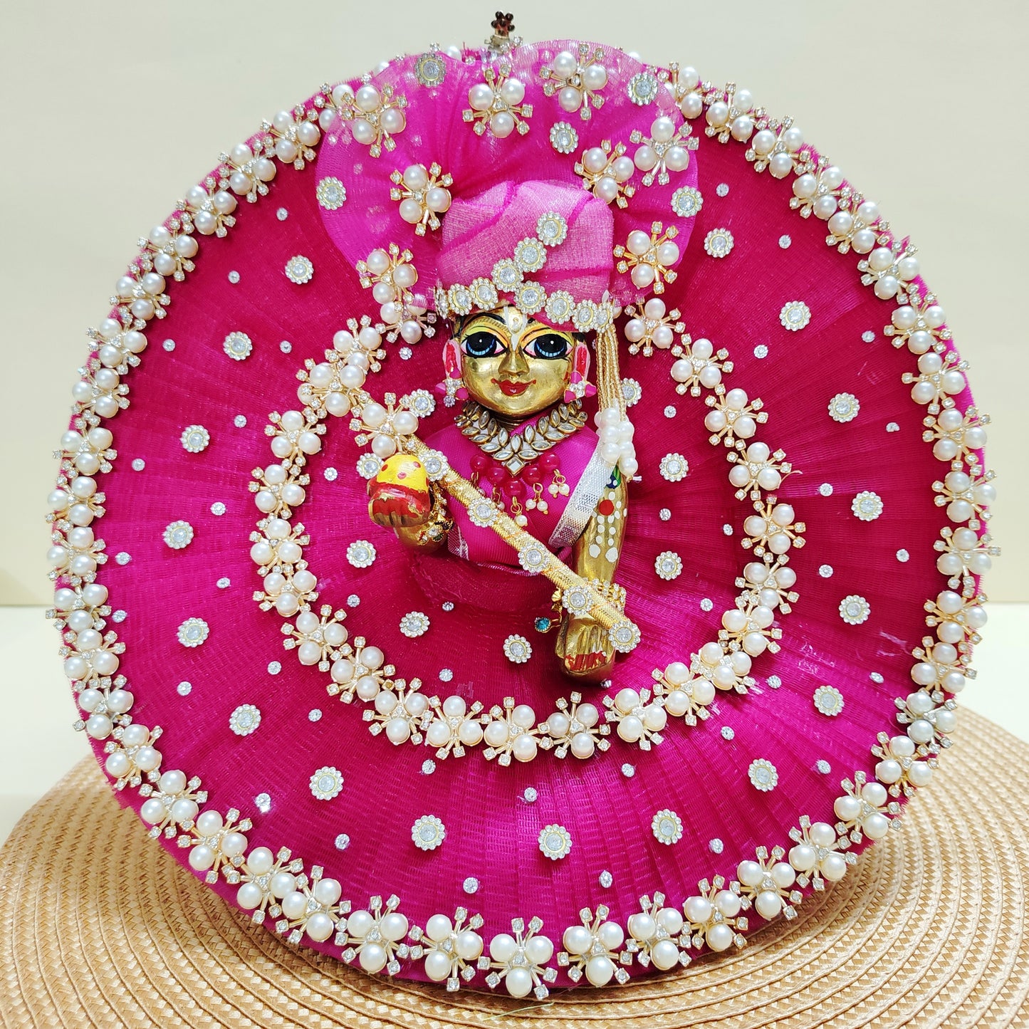 Designer Laddu Gopal shringar set with pearl turban