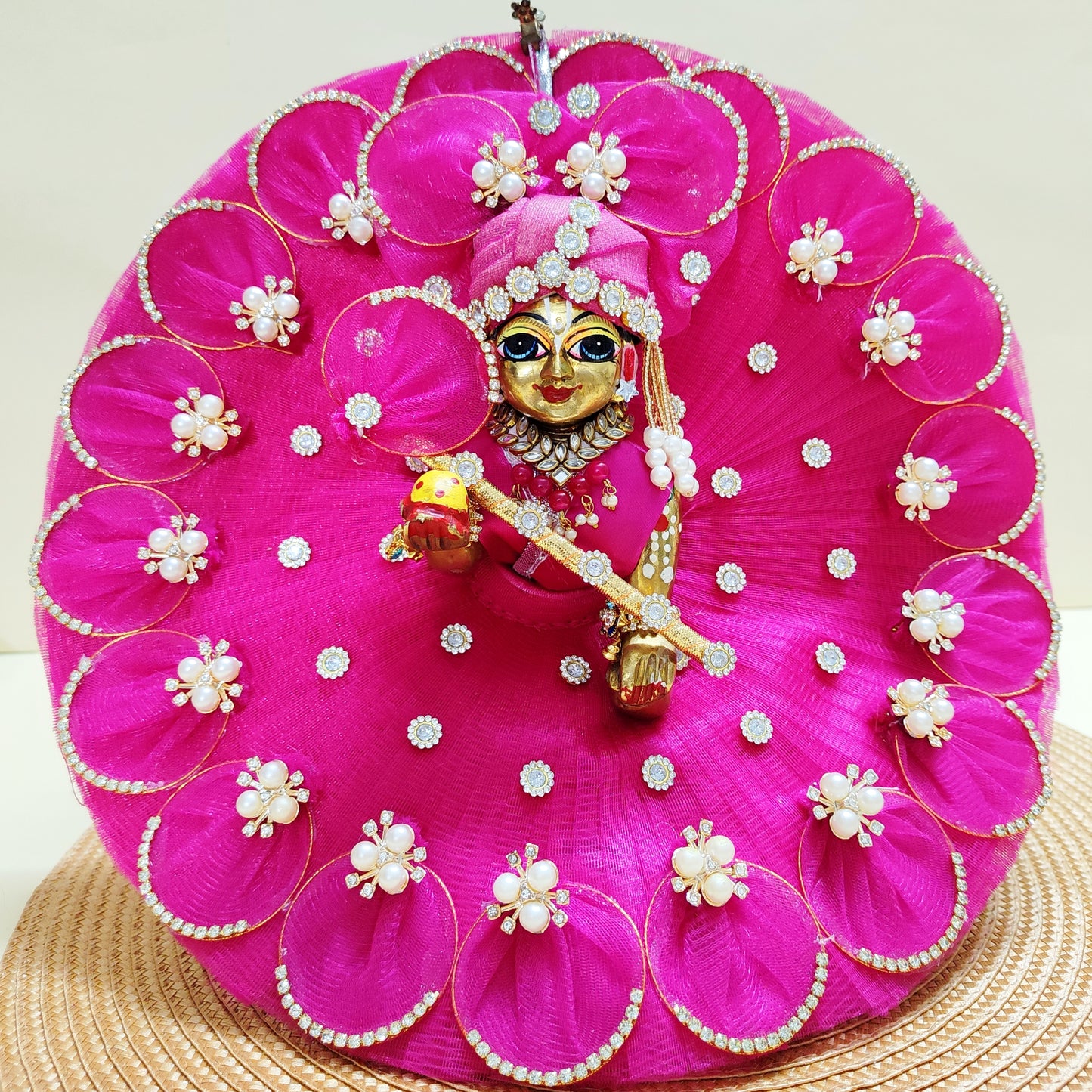 Designer pink color and pearl laddu gopal dress
