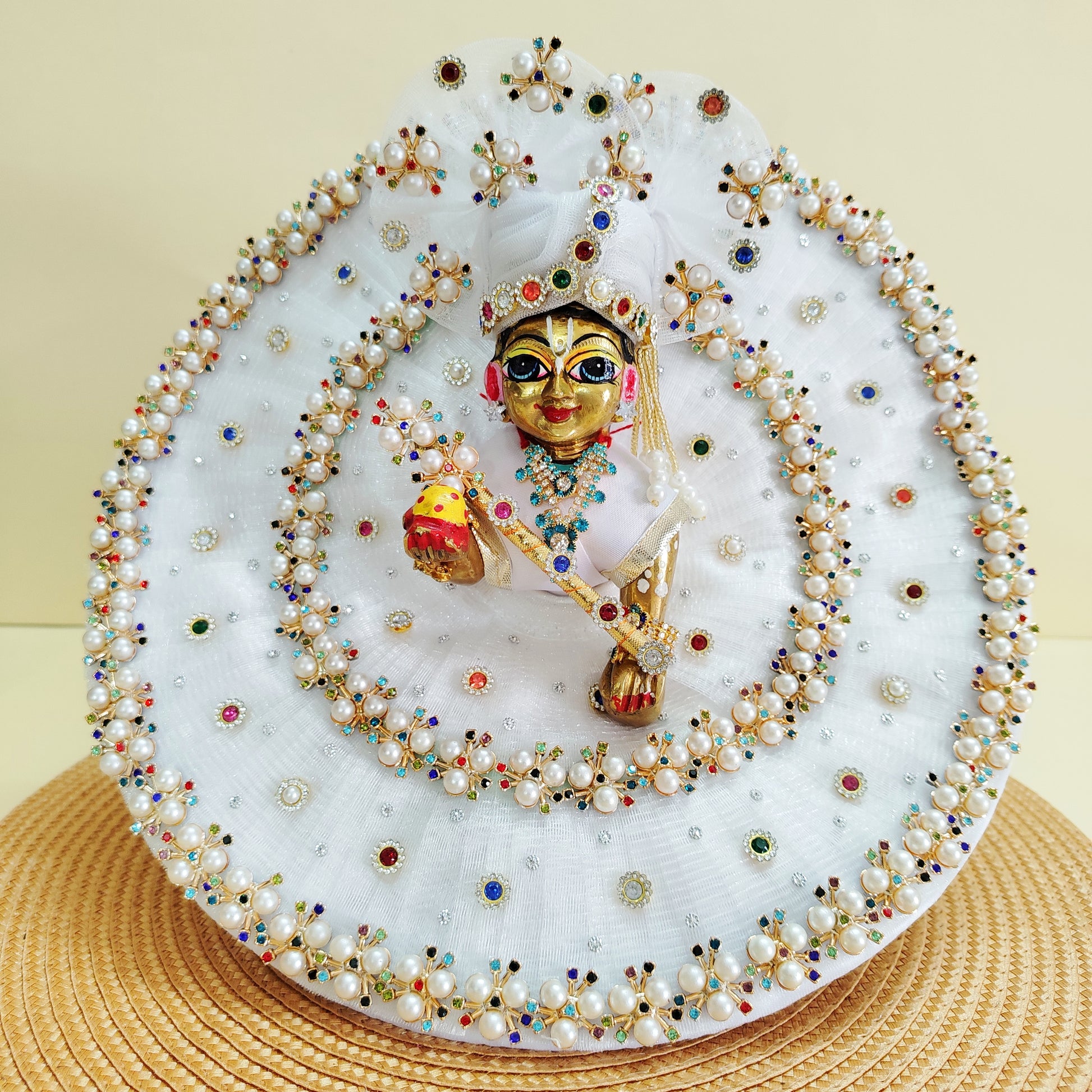 Laddu Gopal pearl stone dress with matching pagdi