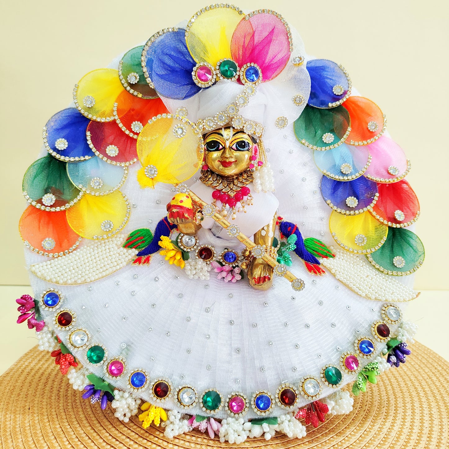 Multicolor petals Kanhaji peacock poshaka with mukut