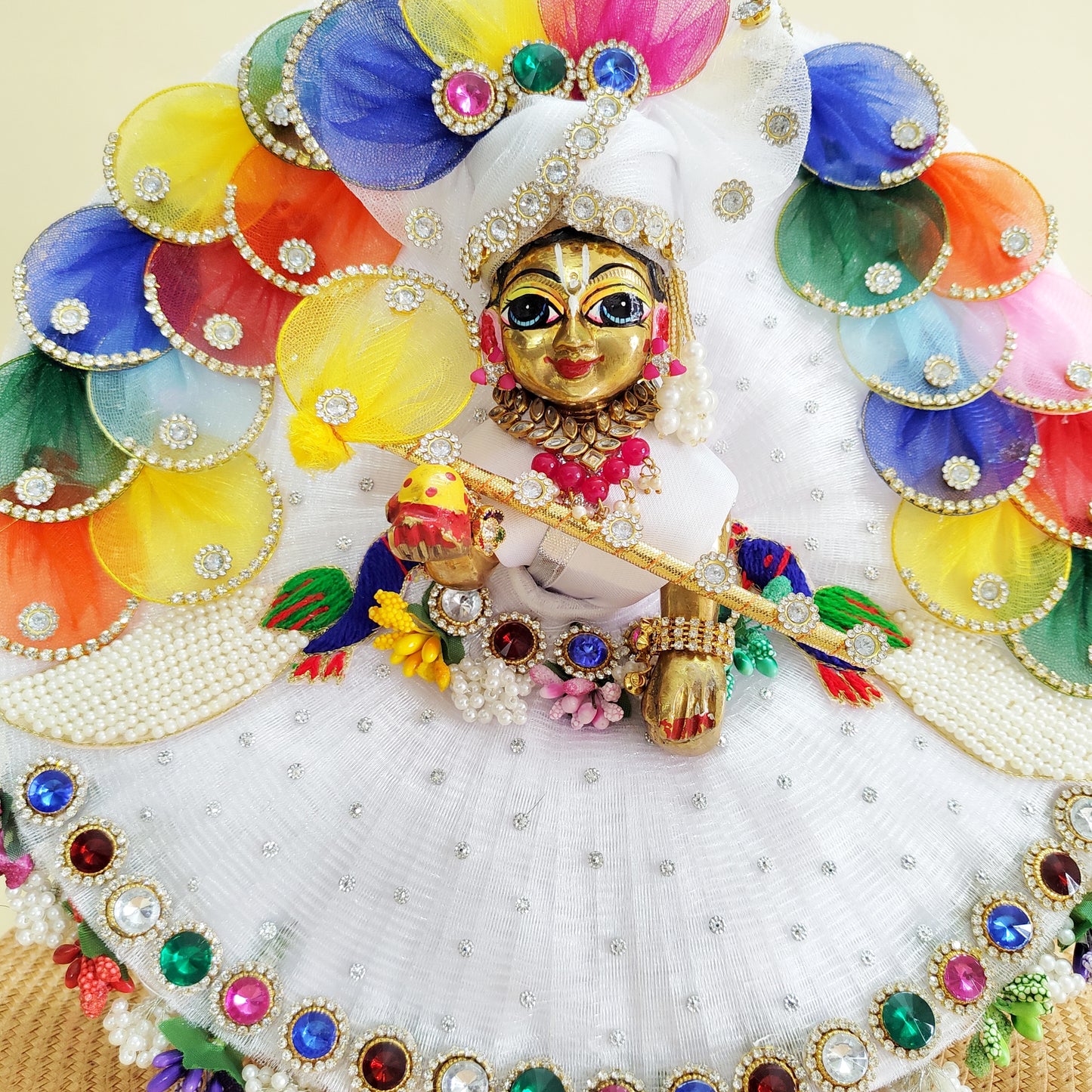 Multicolor Petals Laddu Gopal Peacock Poshak - Designer Set
