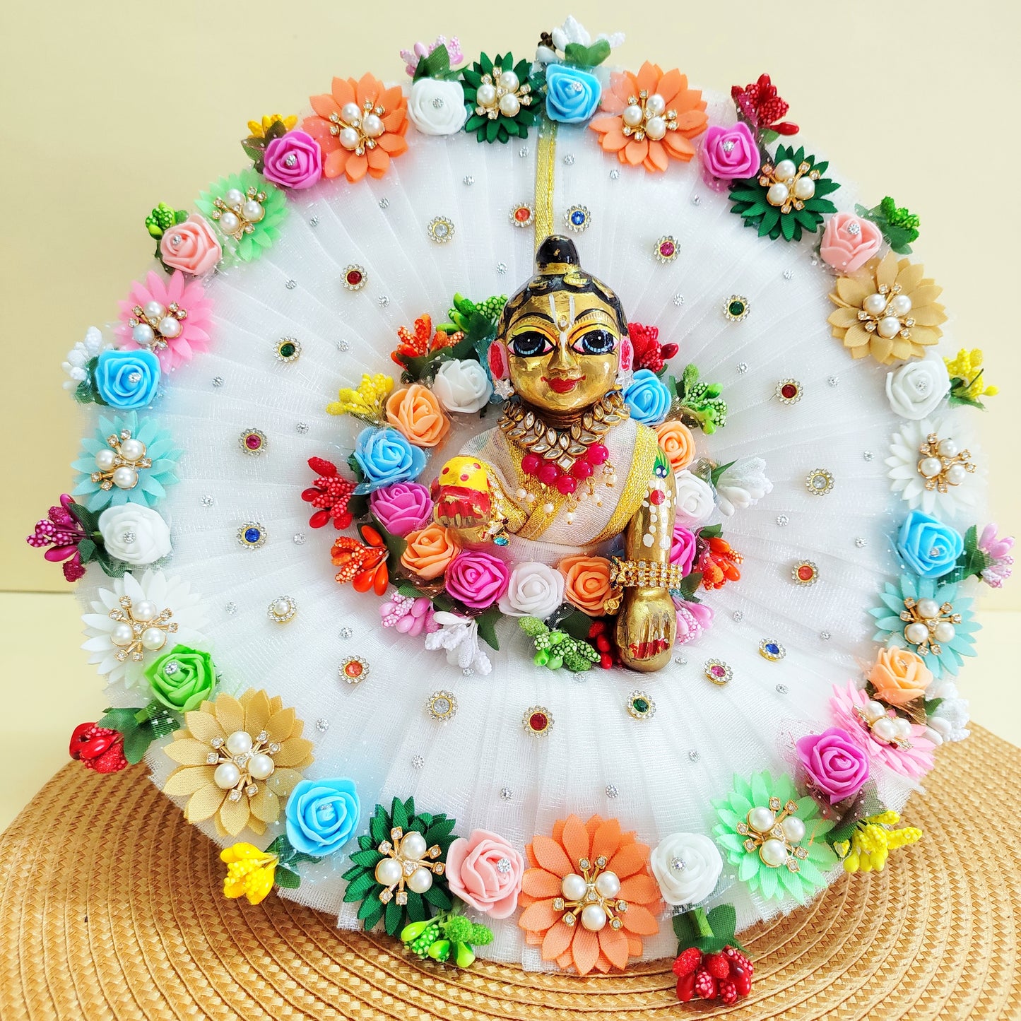 Colorful floral poshak for Kanha Ji online