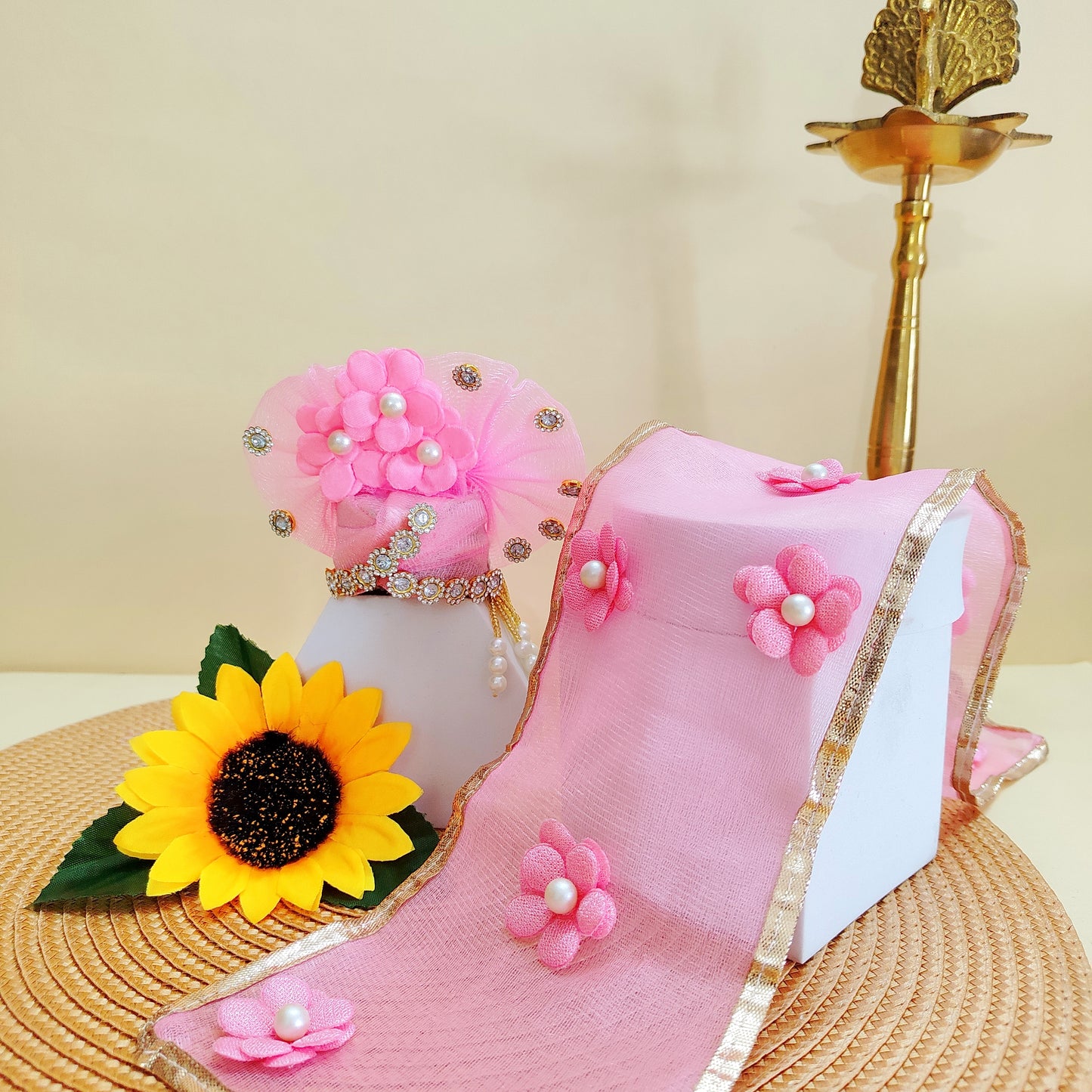 Ladoo Gopal Flower Dress with Mukut, Bansuri and a Surprise Gift