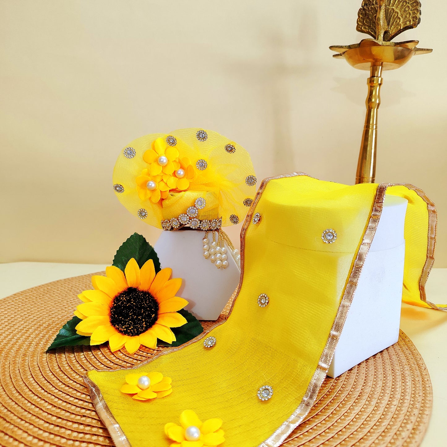 Laddu Gopal Yellow Flower Mukut