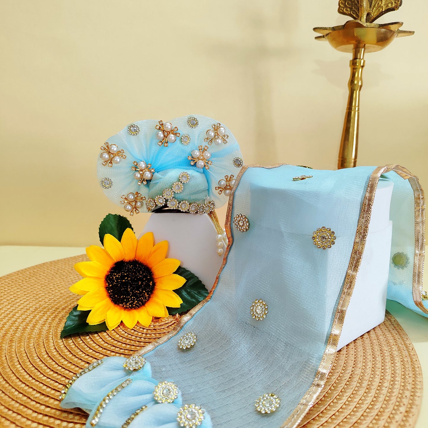 Thakur Ji pearl work dress with turban and Radha Chunri