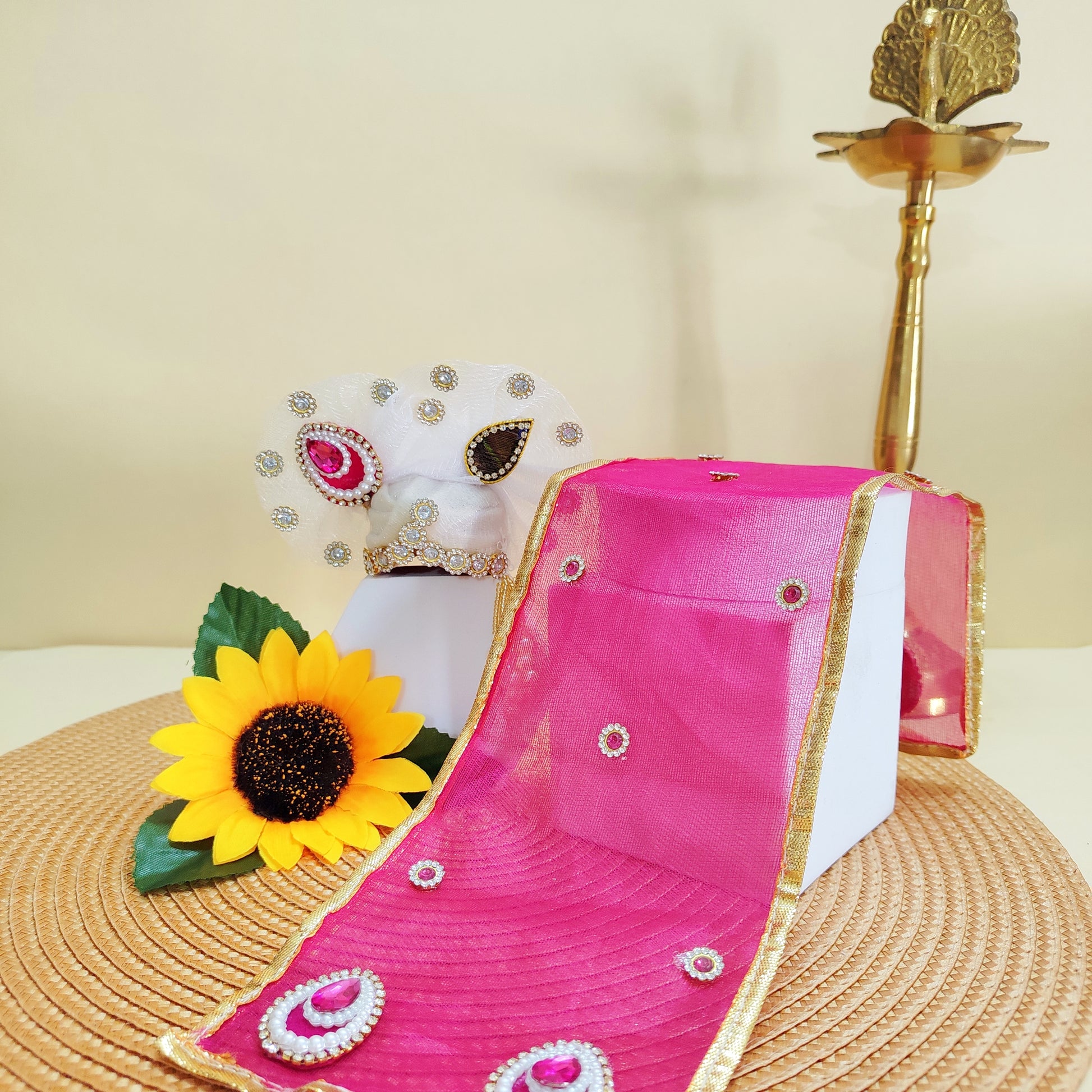 Laddu Gopal peacock feather mukut shringar set with bansuri