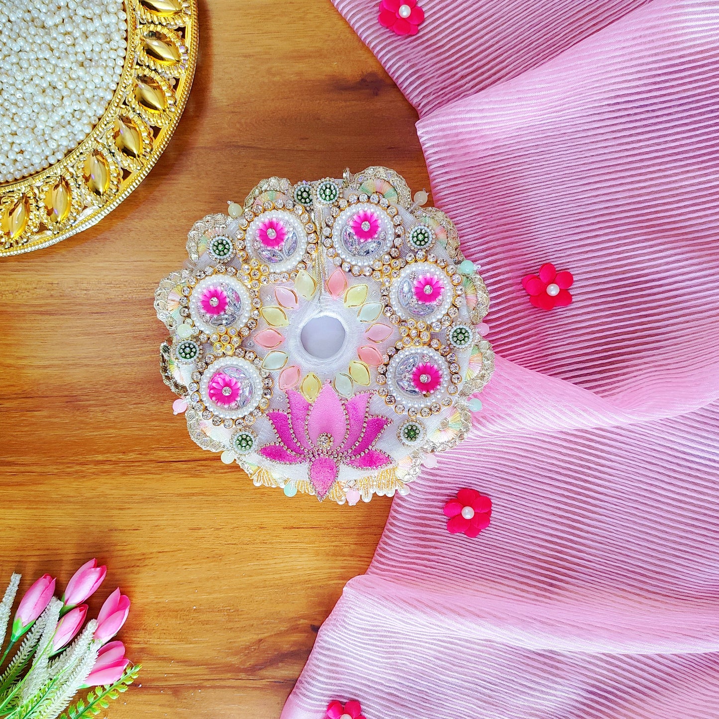 Premium lotus embroidery laddu gopal dress with surprise gift