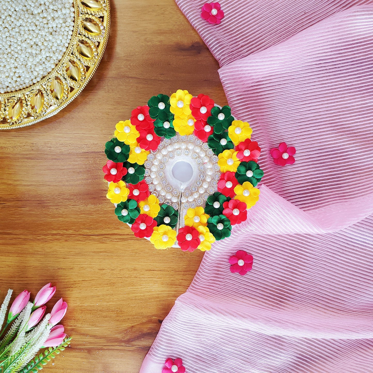 Laddu Gopal Multi Flower Dress with Mukut, Bansuri and a Surprise Gift