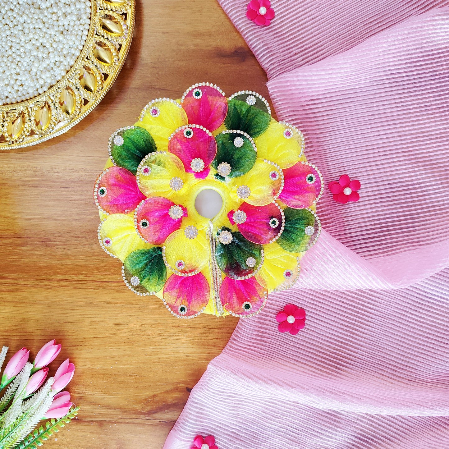 Colorful floral petals poshak for Bal Gopal online
