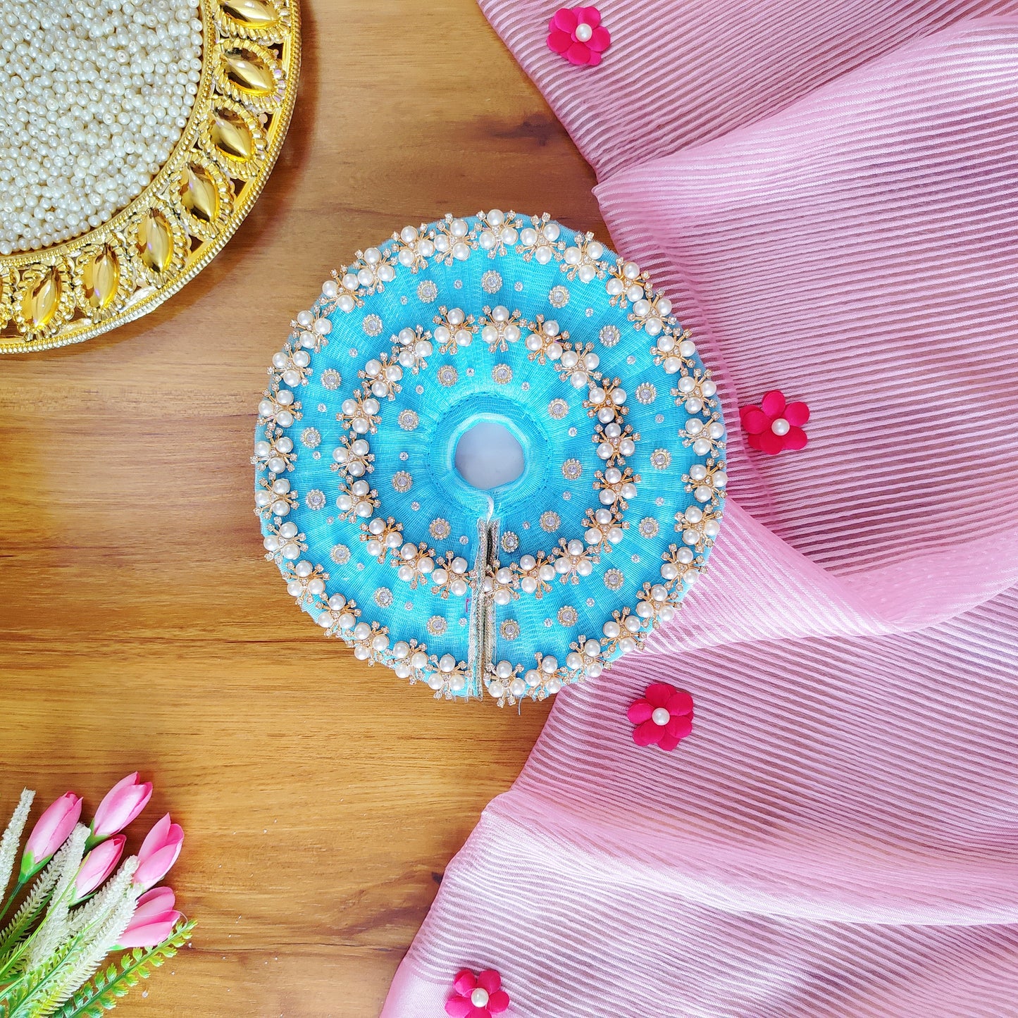 Ladoo Gopal pearl dress with matching pagdi and bansuri