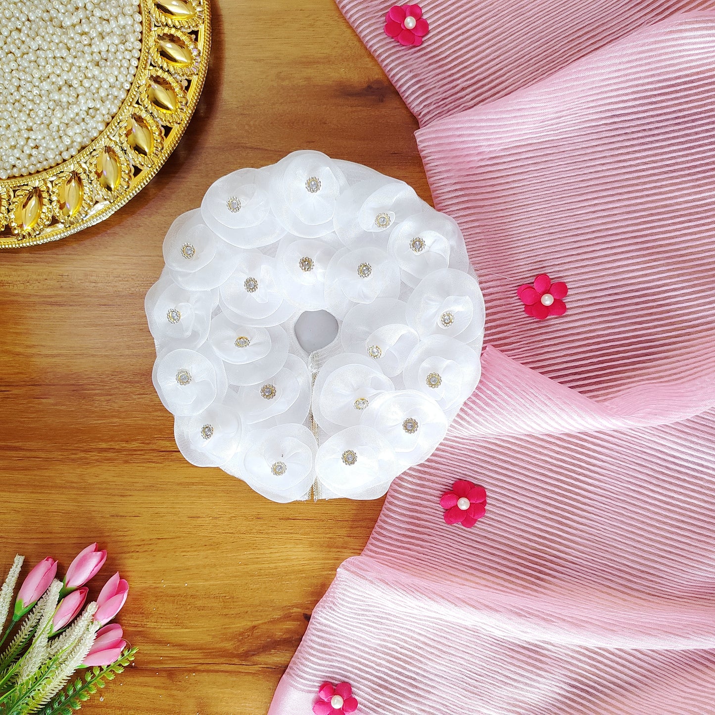 Designer white rose poshak for Bal Gopal