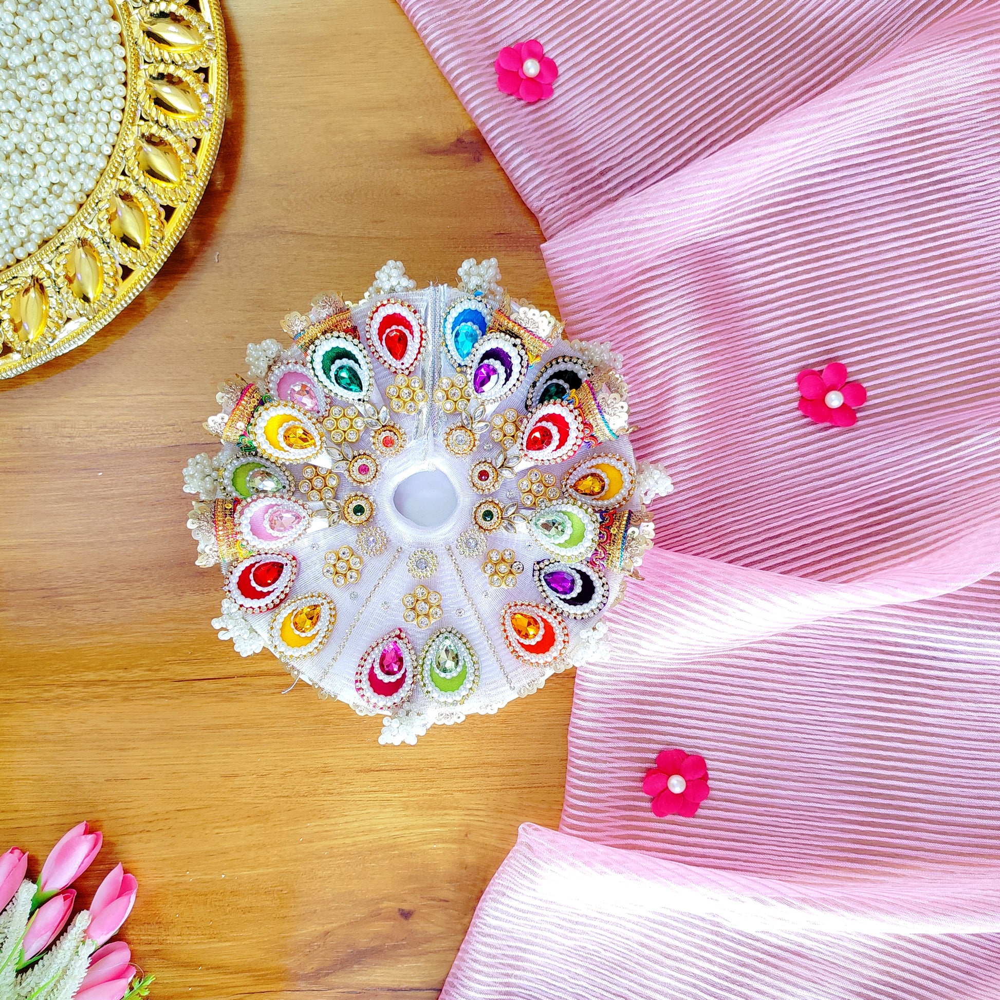 White Kanha ji cone dress with multi color work