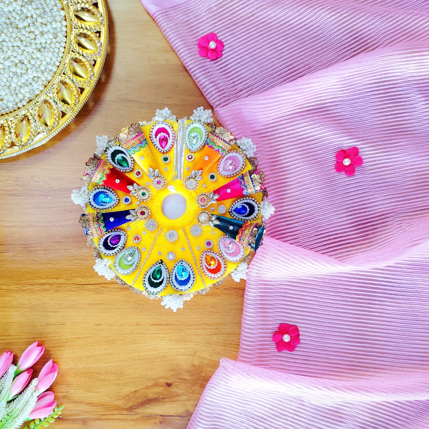 Designer cone embroidery poshak for Kanha ji