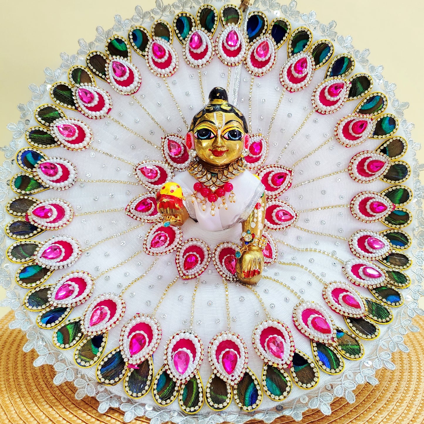 Premium peacock feather poshak for Kanha Ji online