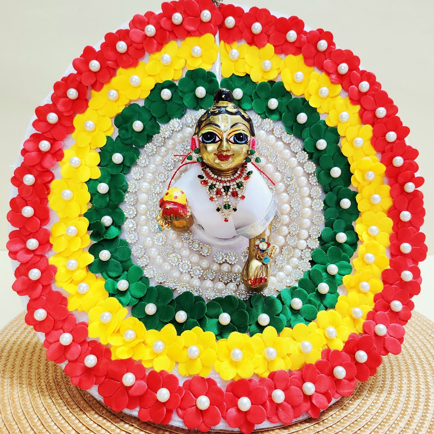 Laddu Gopal Multi Flower Dress with Mukut, Bansuri and a Surprise Gift