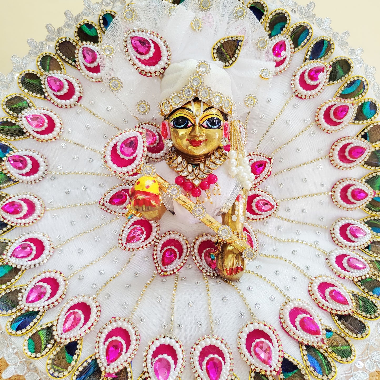 Zardosi Mor Pankh Laddu Gopal Dress - Peacock Feather Pagdi Set