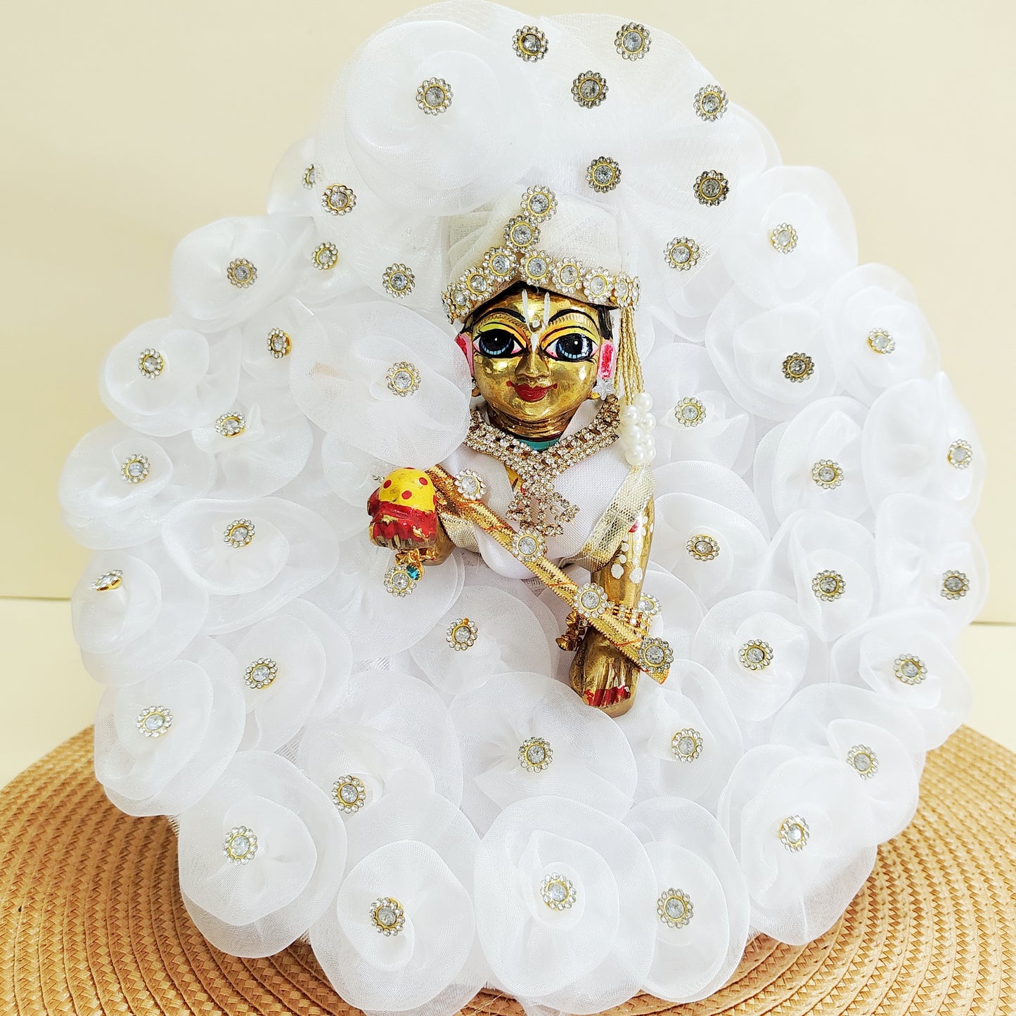 White rose flower Laddu Gopal dress with matching mukut