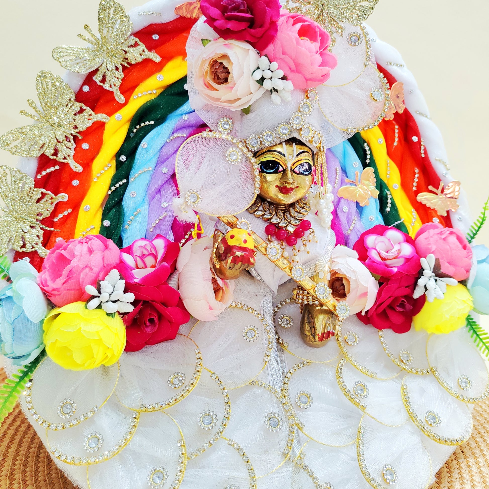 Designer rainbow floral poshak for Ladoo Gopal