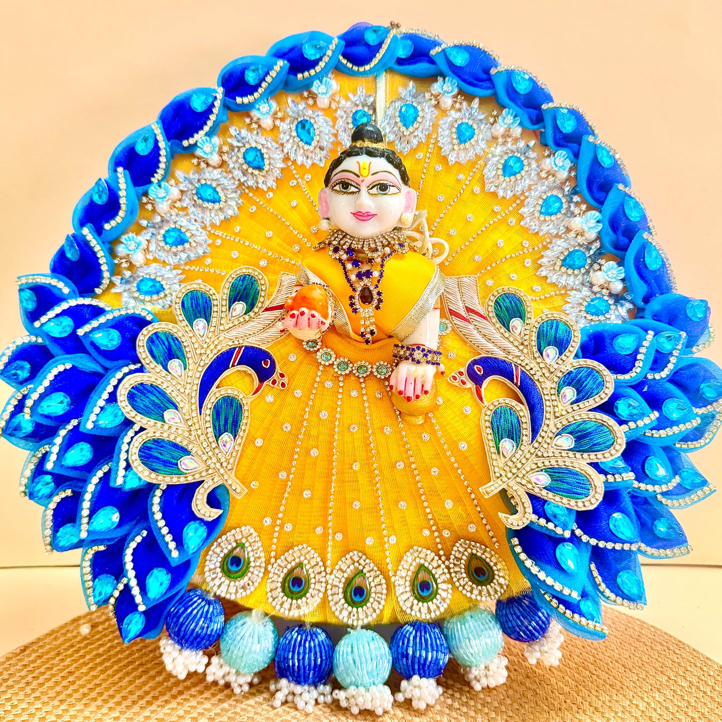 Royal Yellow Laddu Gopal Peacock Heavy Dress with Mukut & Surprise Gift