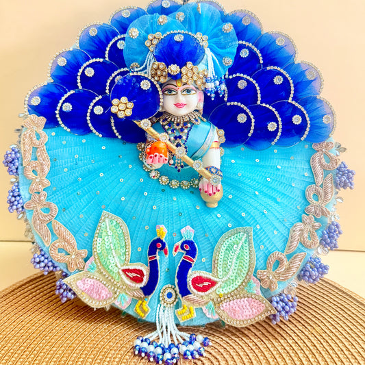 LED Light Laddu Gopal Designer Dress with Mukut, Bansuri & Surprise Gift