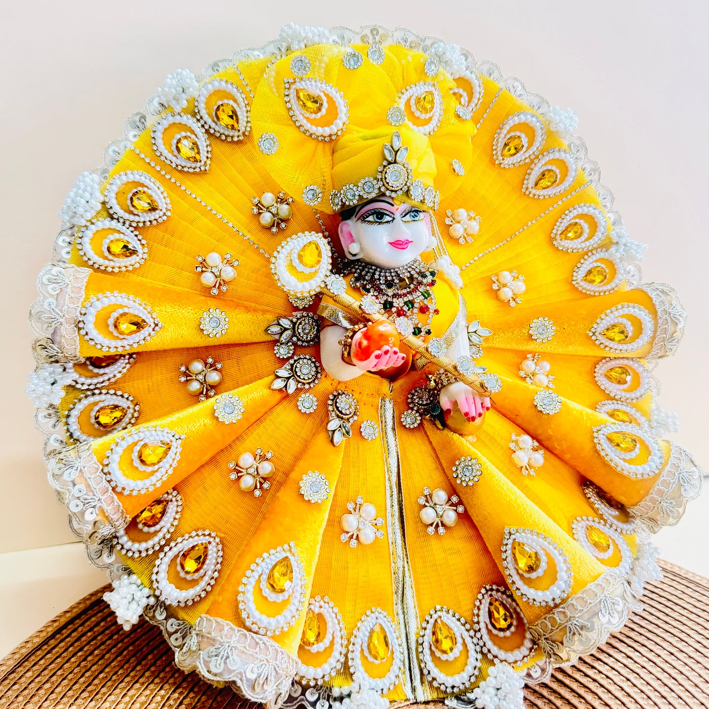 Red Bandhani Laddu Gopal Cone Dress with Mukut & Surprise Gift