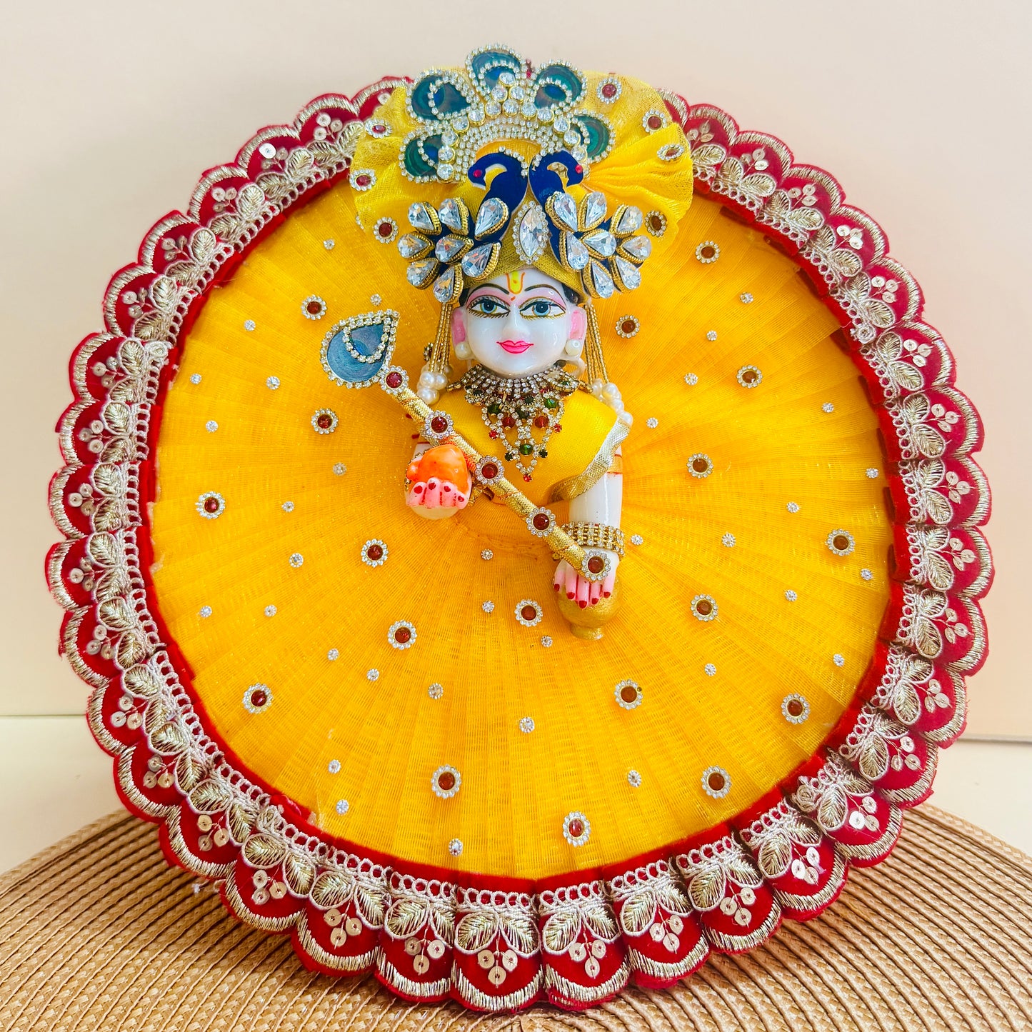 Two in One Radha Mala Laddu Gopal Dress with Pagdi, Bansuri and a Gift