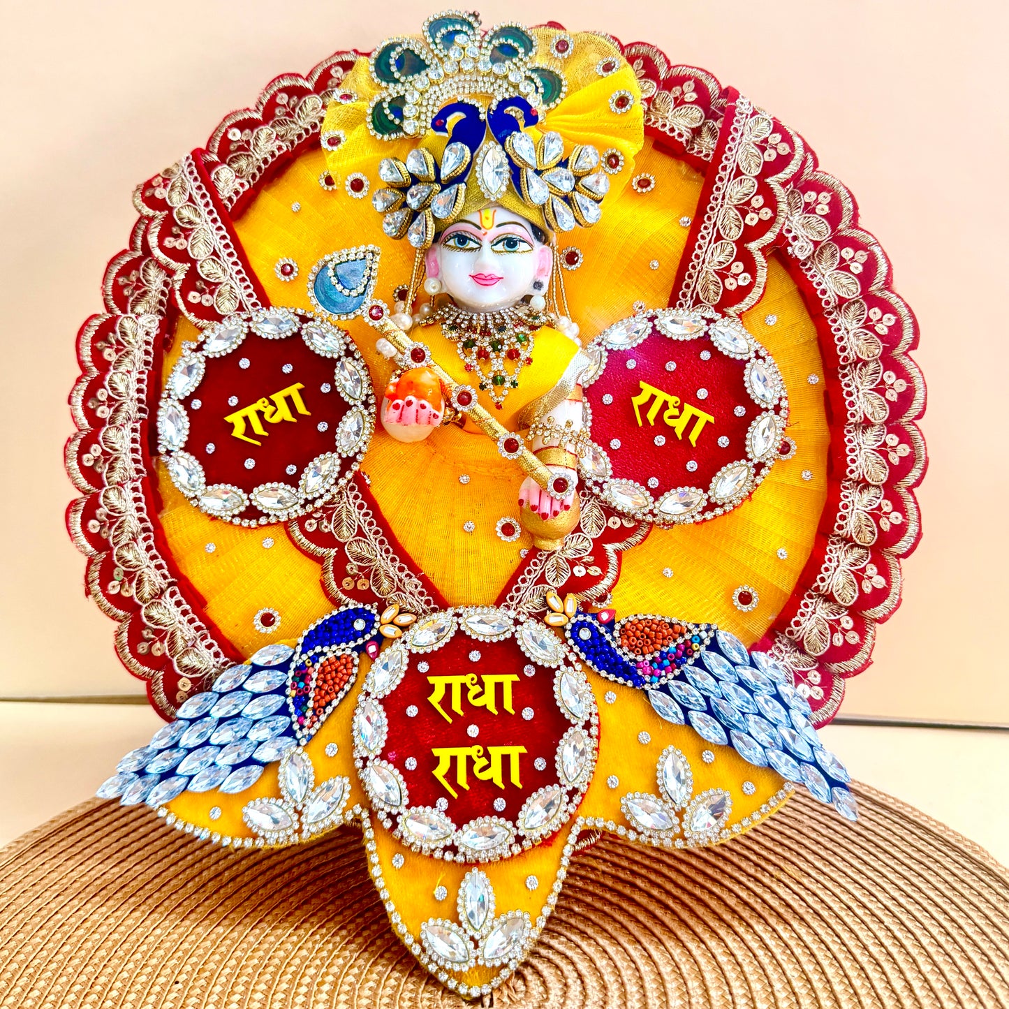 Two in One Radha Mala Laddu Gopal Dress with Pagdi, Bansuri and a Gift