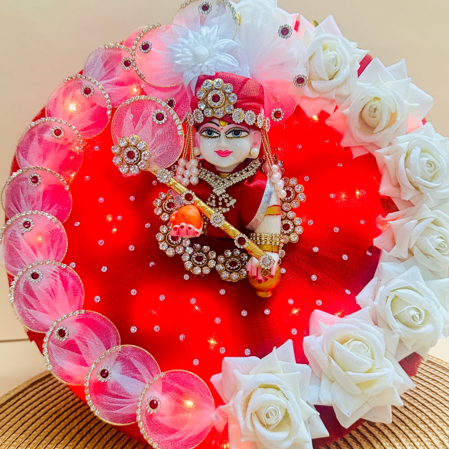 LED Light Red Rose Laddu Gopal Dress with Mukut & Surprise Gift