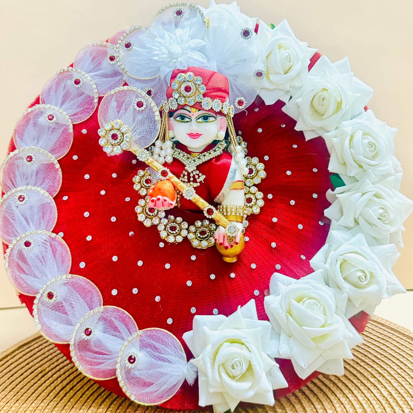 LED Light Red Rose Laddu Gopal Dress with Mukut & Surprise Gift