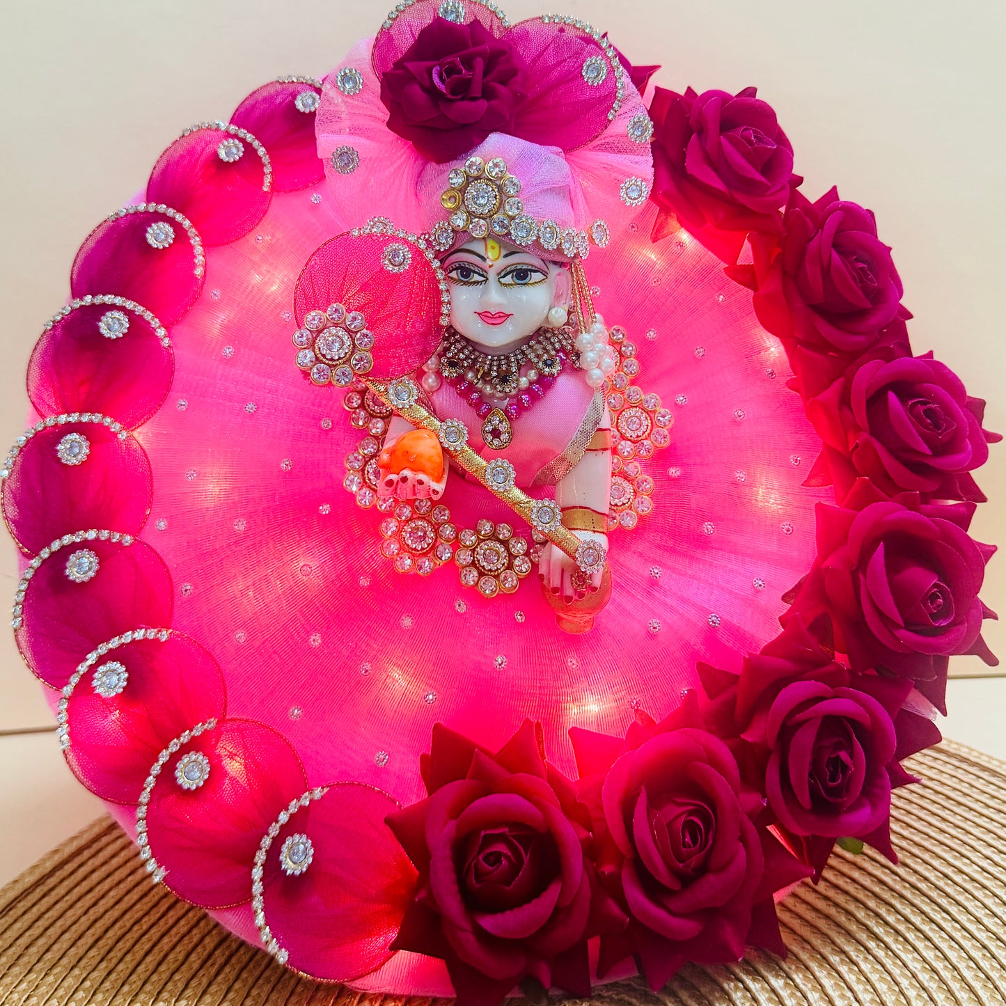 LED Light Red Rose Laddu Gopal Dress with Mukut & Surprise Gift