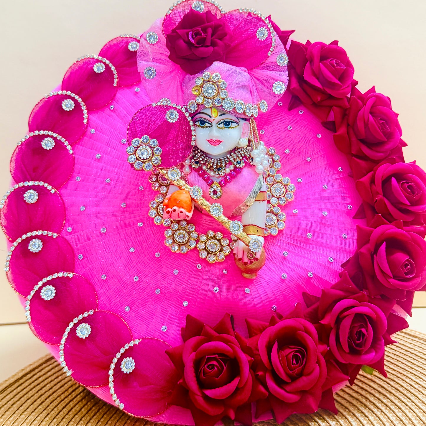 LED Light Red Rose Laddu Gopal Dress with Mukut & Surprise Gift